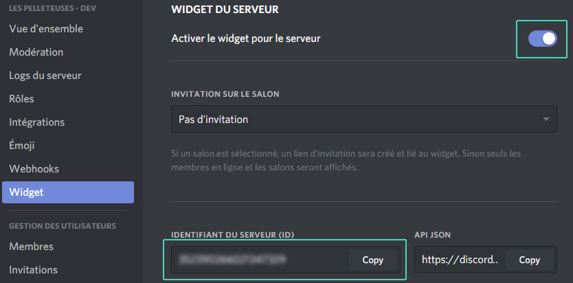 id discord pour intégration widget